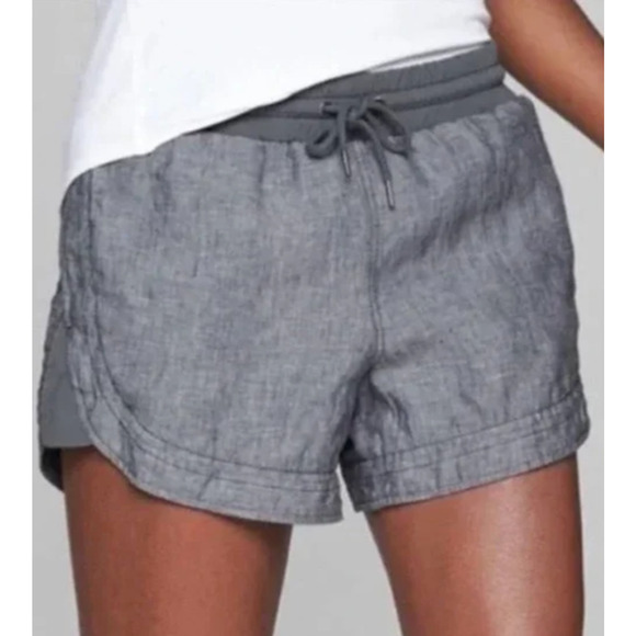 Athleta Bali & Beachside Cabo Linen Shorts Size 4 Gray Striped Lot of 2 Pockets - Picture 3 of 13